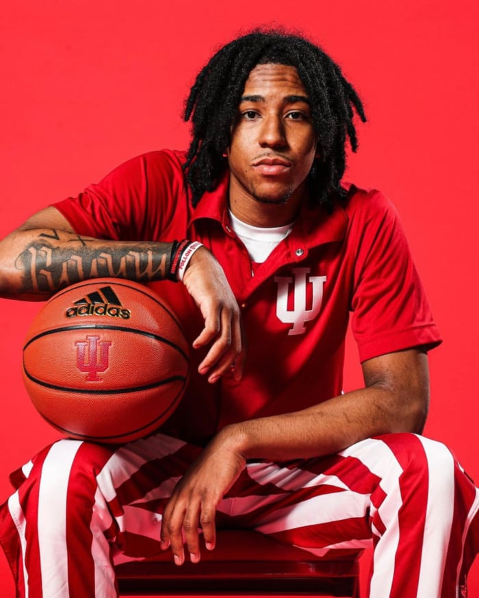 Five-star point guard Boogie Fland pictured in the cream and crimson during his official visit to Indiana from June 13-15.